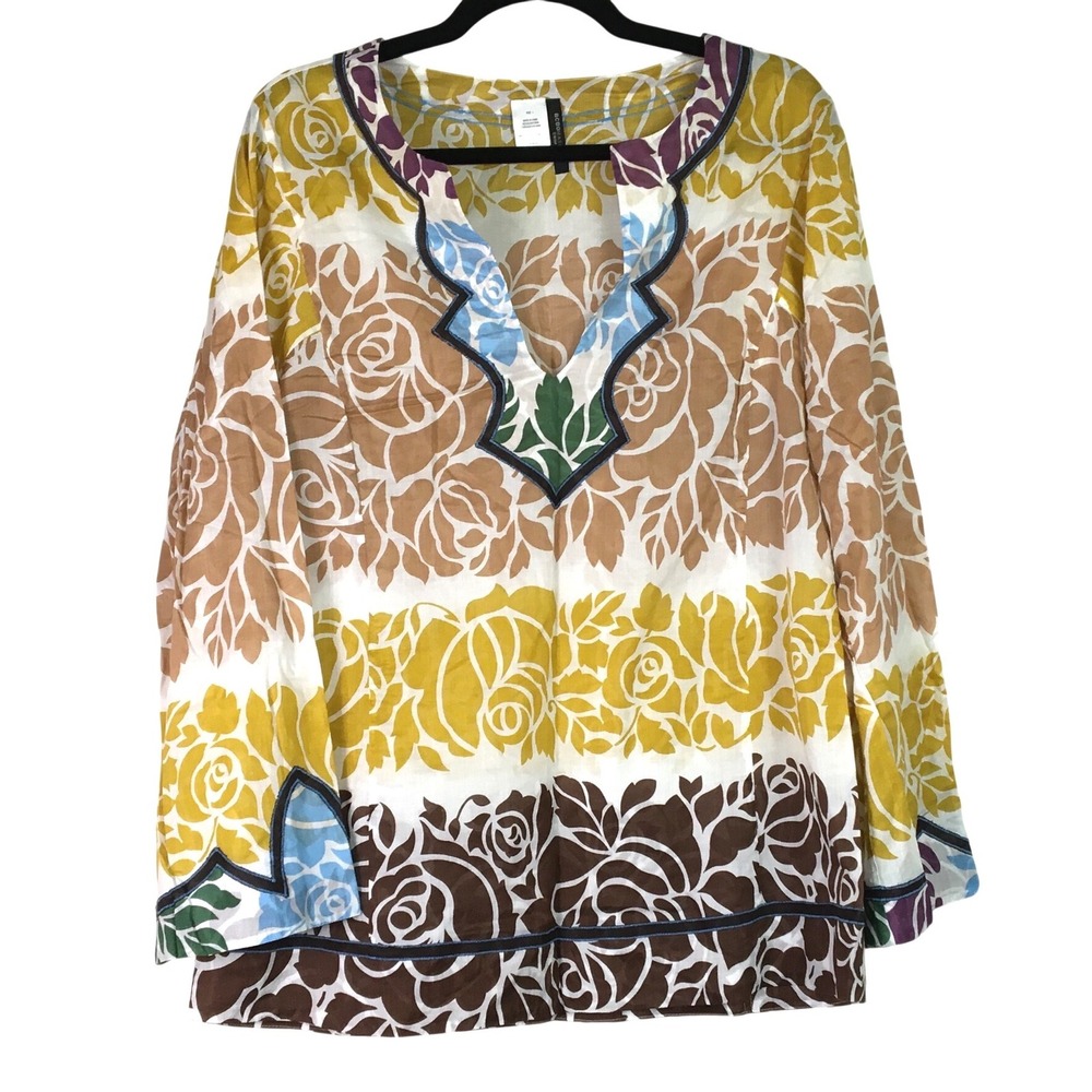 BCBGMAXAZRIA Floral Cotton Embroidered V-Neck Swim Cover Up Tunic L Multi
